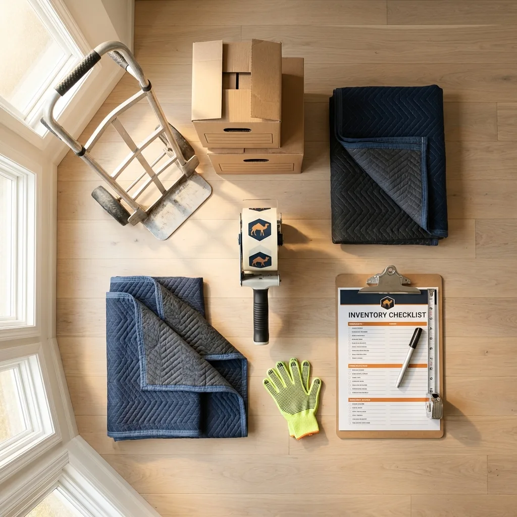 Professional moving supplies and packing materials layout for Chatham residential relocations